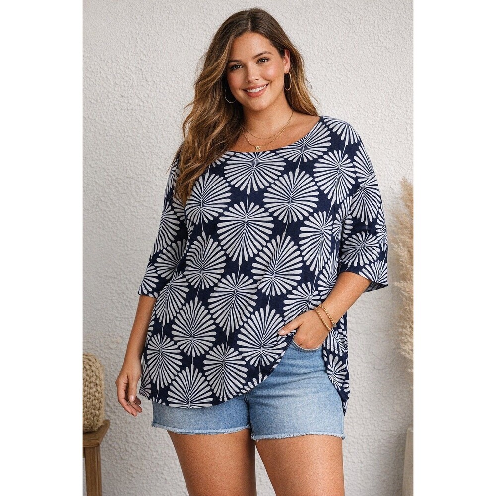 Joie Women's 3X Top Cotton Tropical Print Boat Neck Plus Size Short Sleeve New